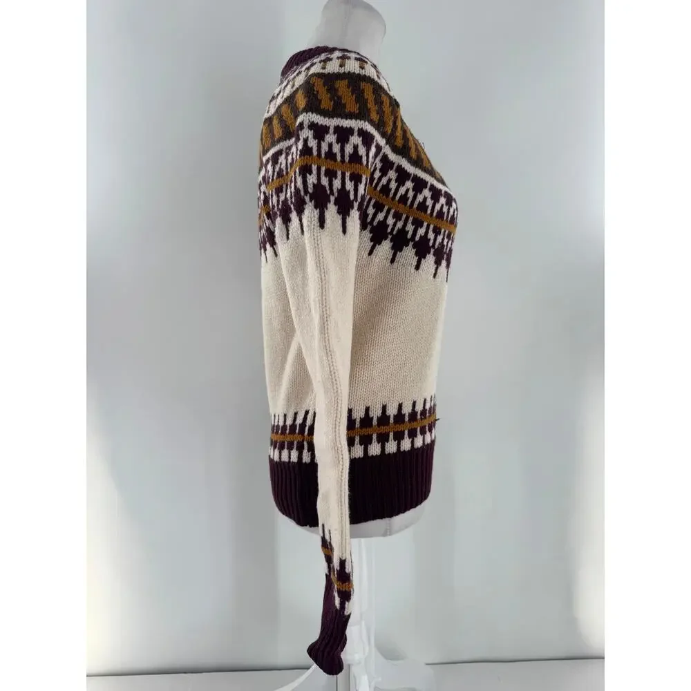 Tory Burch Fair Isle Wool Sweater XS Nordic Ski Pullover Preppy Quiet Luxury